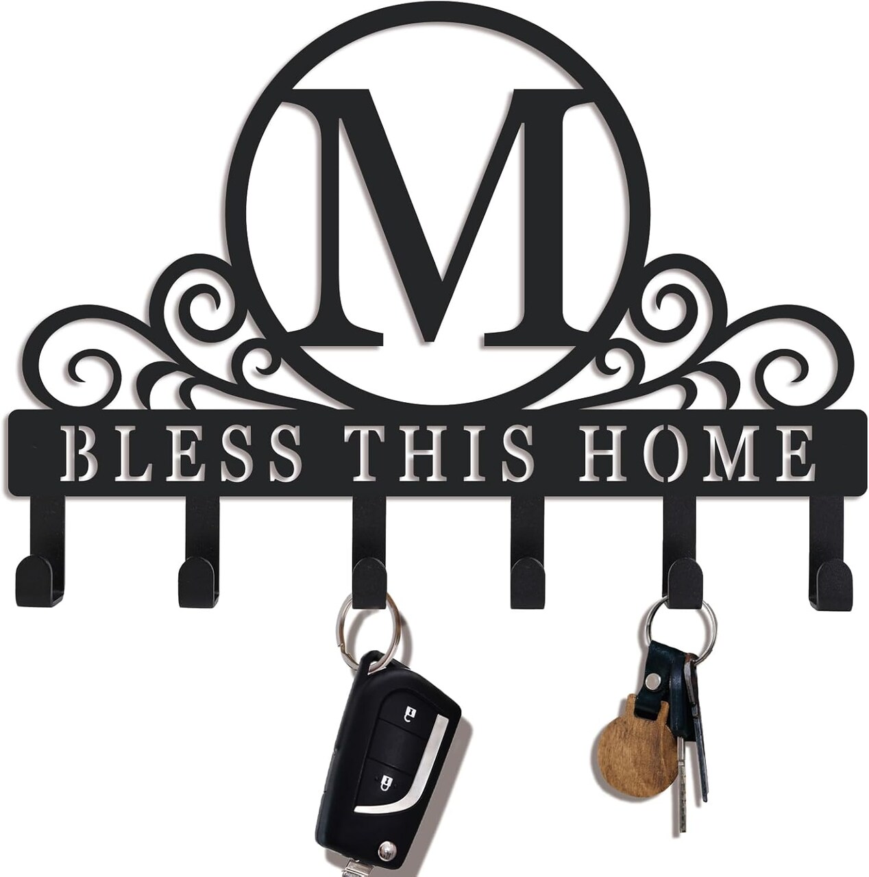 Metal Letter M Key Holder for Wall, Decorative Metal Key Holder Wall Mount, Key Hooks Coat Rack Monogram Wall Decor, Perfect for Bathroom, Living Room, Kitchen, Anniversary Housewarming Gift